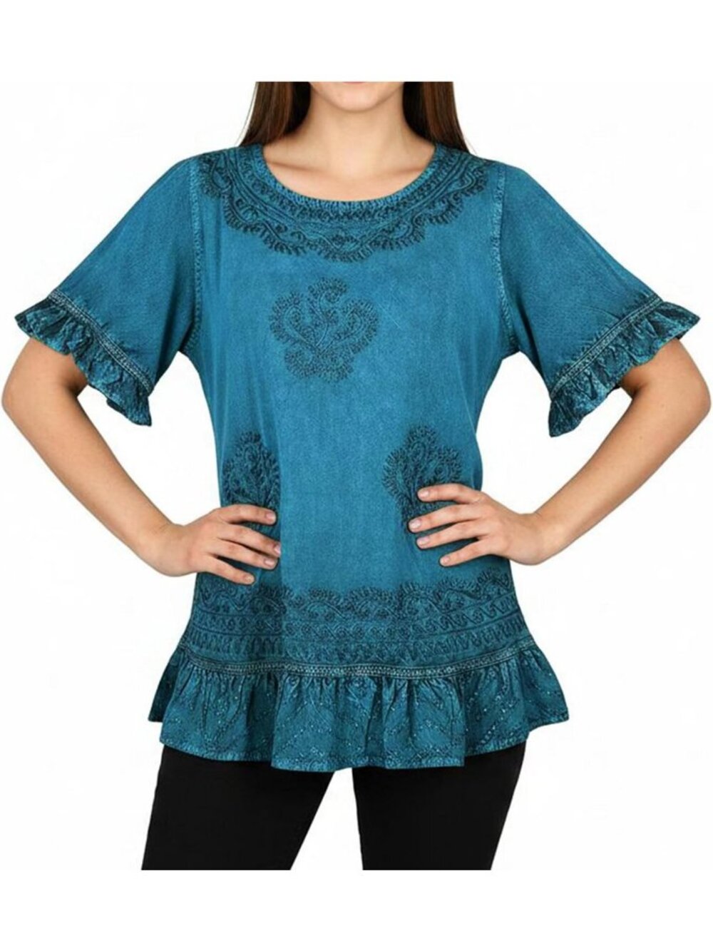 Embroidered Bohemian Summer Blouse for Women | Rayon Short Sleeve Top